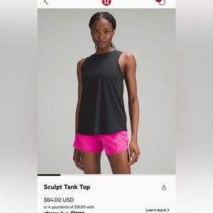 Lululemon sculpt tank top black size 10